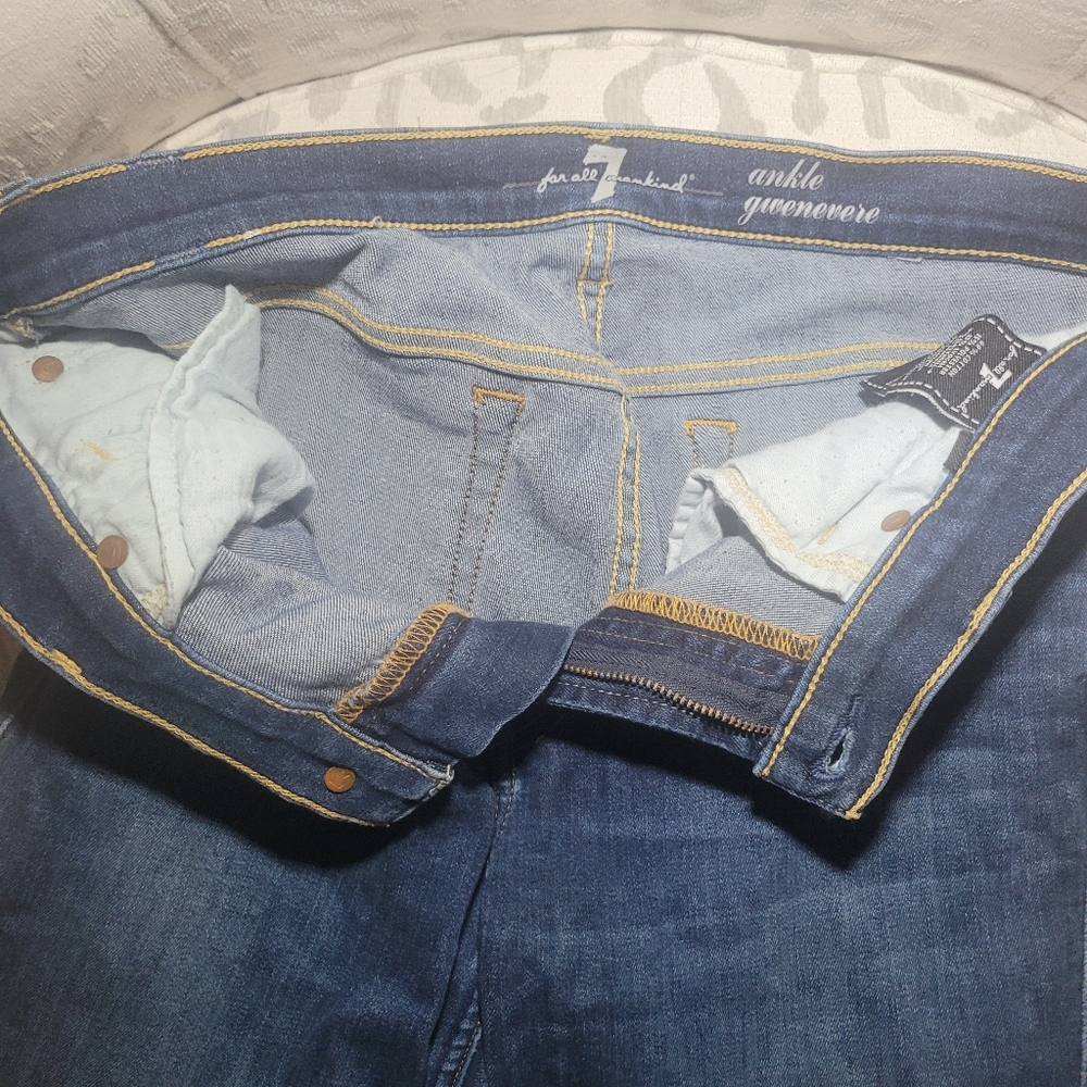 7 For All Mankind Gwenevere Blue Waters Mid Skinny Frayed Denim Jean - Picture 9 of 11